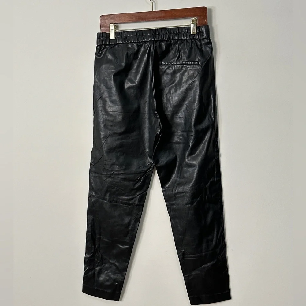 Black Vegan Leather Tapered Leg Pants w Elasticated Waist by H&M Size 8 - Picture 2 of 5